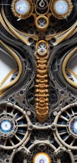 Intricate steampunk design featuring gears and bronze elements for wallpaper.