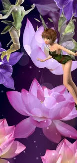 Fantasy fairies with lotus flowers in purple hues