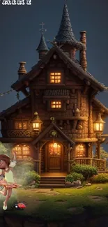 Whimsical fairy cottage with glowing lights and a magical atmosphere.