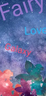 Fairy-themed galaxy wallpaper with love message.