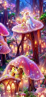 Enchanted forest scene with glowing mushrooms.