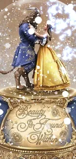 Fairytale inspired snow globe with romantic figures and elegant design.