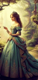 Enchanting fairytale princess in a lush, vibrant forest setting.