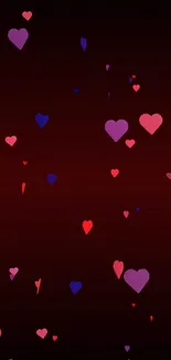 Vibrant hearts on dark red mobile wallpaper