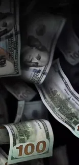 Falling hundred dollar bills wallpaper for mobile phones.