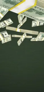 Falling money wallpaper with green background and dollar bills.