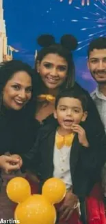 Family enjoying a vibrant celebration with fireworks and smiles.