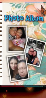 Family photo album with floral design and memories.