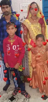 Vibrant family portrait showcasing traditional clothing.