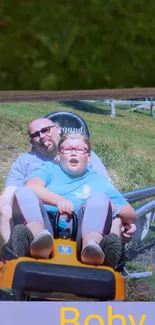 Family enjoying a summer ride in greenery.