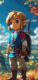 Anime-inspired fantasy character with vibrant landscape.