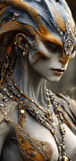 Fantasy alien warrior with intricate detail and vibrant colors