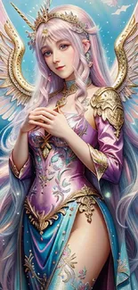 Fantasy angel with pastel wings and vibrant colors.