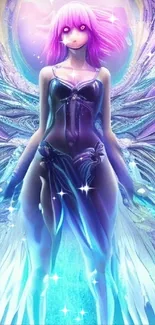 Vibrant fantasy angel with purple hues.