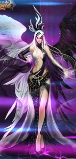 Fantasy angel warrior with wings in dark purple theme.