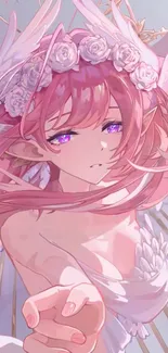 Anime angel with pink hair and wings.