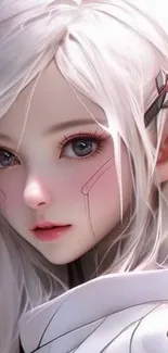 Fantasy anime elf with white hair in digital art style.