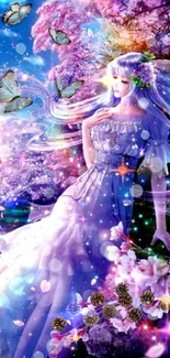 Fantasy anime princess with butterflies and vibrant colors.