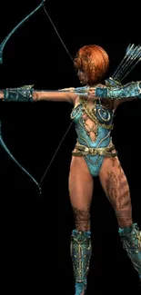 Fantasy archer woman aiming her bow in detailed armor.