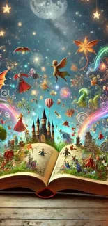 Open book with fantasy creatures coming to life.