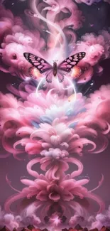 Fantasy butterfly among pink clouds wallpaper.