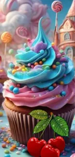 Fantasy cupcake with colorful candy theme