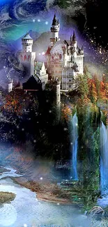 Fantasy wallpaper of a castle within Earth, set against a cosmic backdrop.