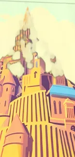 Whimsical castle illustration with vibrant colors.