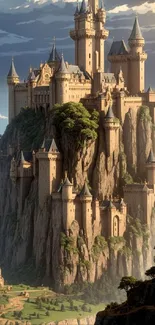 Fantasy castle on a cliff mobile wallpaper.