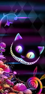 Cheshire Cat in colorful fantasy wallpaper design.