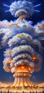 Fantasy artwork of a cloud explosion over a cityscape with vibrant colors.