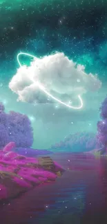 Fantasy landscape wallpaper with cloud and purple river.