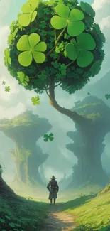 Fantasy scenery with a vibrant green clover tree.