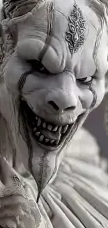 Close-up of a detailed fantasy creature's face, featuring intricate design.