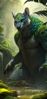 Fantasy creature in a lush, green jungle scene with mystical and enchanting vibes.