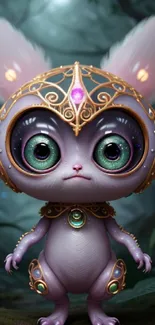 Cute fantasy creature with big eyes and a golden helm.