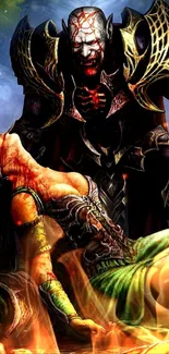 Fantasy dark warrior art with vibrant colors.