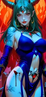 Vibrant fantasy demoness art wallpaper with a mystical design.