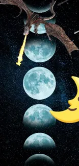 Fantasy dragon and moon phases mobile wallpaper.