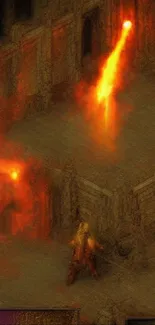 Fantasy dungeon scene with fiery elements.