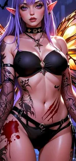 Fantasy anime elf with wings and tattoos.