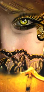 Fantasy eye with gold lace detail, mobile wallpaper.