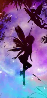 A purple fairy silhouette with a mystical and magical theme.