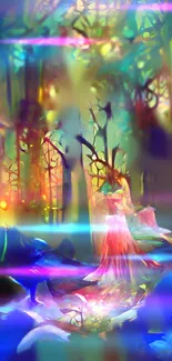 Enchanting fantasy forest with vibrant colors and mystical elements.