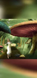 Enchanting fantasy forest with giant mushrooms and a mystical path.