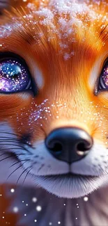 Adorable fox with sparkling eyes in snow.