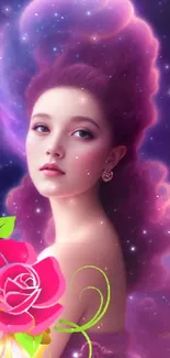 Fantasy art wallpaper with cosmic portrait in vibrant colors.