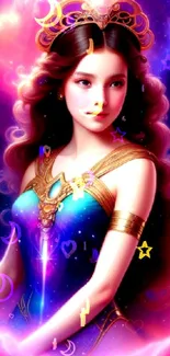 Fantasy galaxy princess in vibrant purple artwork, perfect for mobile wallpaper.