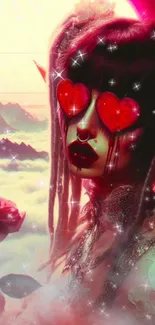 A fantasy portrait with heart-eye sunglasses and sparkles.