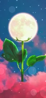 Artistic moon flower with pink clouds wallpaper.